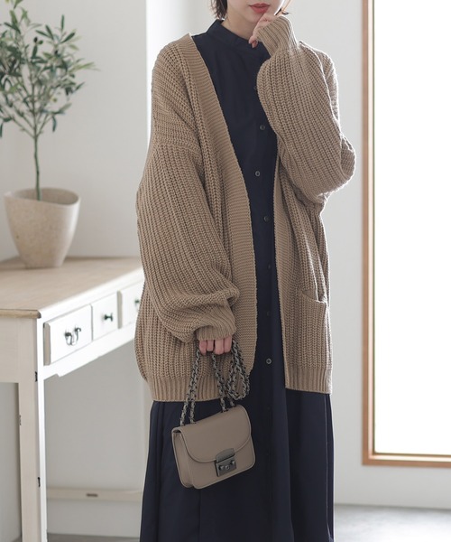ElegChic(エレグシック)の「ビックシルエットボリュームスリーブカーディガン(カーディガン/ボレロ・レディース・モカ/ブラック・L/XXL/4L)」の1枚目の写真