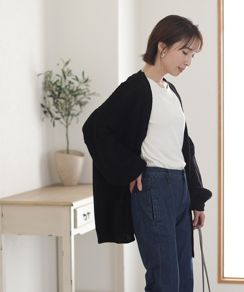 ElegChic(エレグシック)の「ビックシルエットボリュームスリーブカーディガン(カーディガン/ボレロ・レディース・モカ/ブラック・L/XXL/4L)」の4枚目の写真