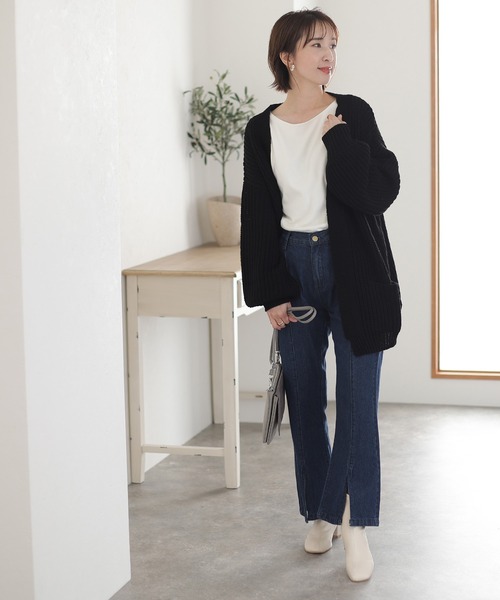 ElegChic(エレグシック)の「ビックシルエットボリュームスリーブカーディガン(カーディガン/ボレロ・レディース・モカ/ブラック・L/XXL/4L)」の6枚目の写真