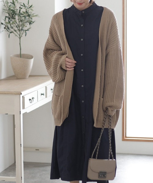 ElegChic(エレグシック)の「ビックシルエットボリュームスリーブカーディガン(カーディガン/ボレロ・レディース・モカ/ブラック・L/XXL/4L)」の7枚目の写真