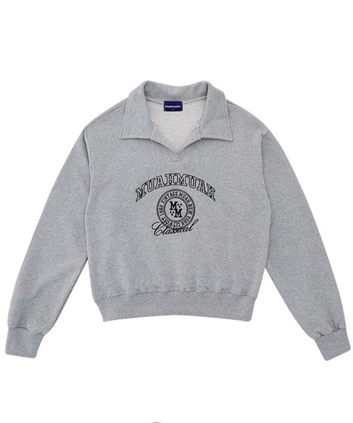muahmuah(ムーアムーア)の「A'GEM/9 × .kom『muah muah/ムーアムーア』STITCH MUAH OPEN COLLAR MTM/ステッチデザインオープンカラースウェットシャツ(スウェット・レディース・ブラック/グレー・FREE)」の2枚目の写真