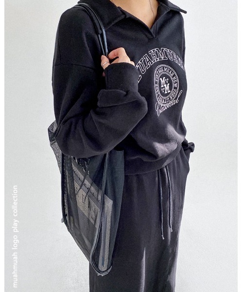 muahmuah(ムーアムーア)の「A'GEM/9 × .kom『muah muah/ムーアムーア』STITCH MUAH OPEN COLLAR MTM/ステッチデザインオープンカラースウェットシャツ(スウェット・レディース・ブラック/グレー・FREE)」の11枚目の写真