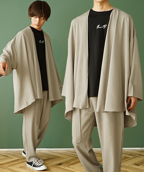 MinoriTY（マイノリティ）の「【MinoriTY】とろみ素材セットアップ ロングカーディガン ベルト付きワイドパンツ 秋服 メンズ（セットアップ・メンズ・ブラック/ベージュ/グレー/ブルー・M/L）」の3枚目の写真