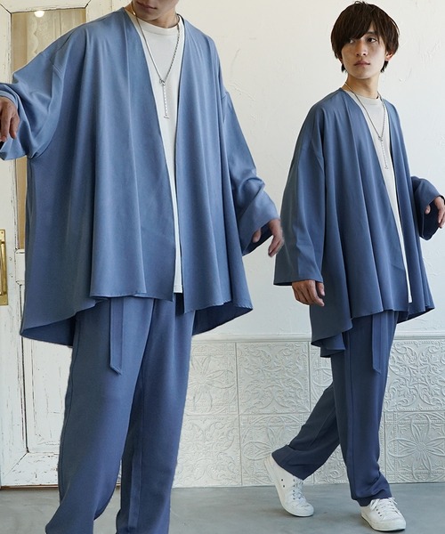 MinoriTY（マイノリティ）の「【MinoriTY】とろみ素材セットアップ ロングカーディガン ベルト付きワイドパンツ 秋服 メンズ（セットアップ・メンズ・ブラック/ベージュ/グレー/ブルー・M/L）」の4枚目の写真