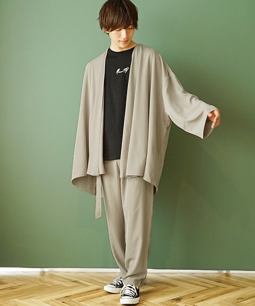 MinoriTY（マイノリティ）の「【MinoriTY】とろみ素材セットアップ ロングカーディガン ベルト付きワイドパンツ 秋服 メンズ（セットアップ・メンズ・ブラック/ベージュ/グレー/ブルー・M/L）」の9枚目の写真