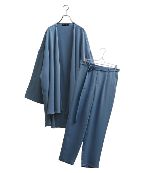 MinoriTY（マイノリティ）の「【MinoriTY】とろみ素材セットアップ ロングカーディガン ベルト付きワイドパンツ 秋服 メンズ（セットアップ・メンズ・ブラック/ベージュ/グレー/ブルー・M/L）」の16枚目の写真