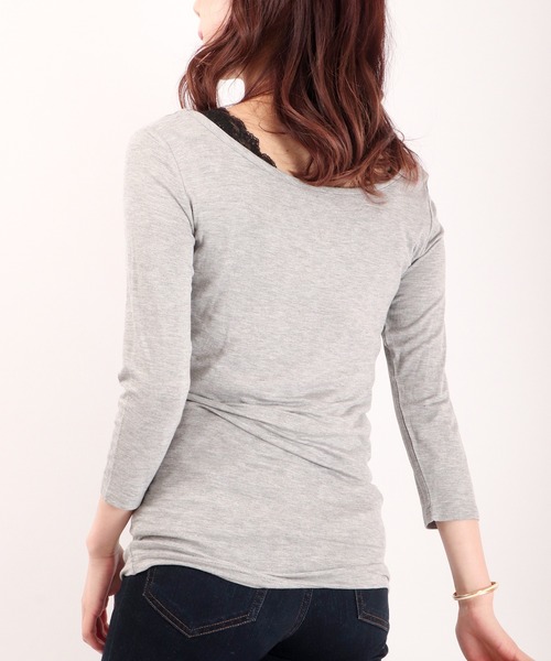 FUNALIVE（ファンアライブ）の「PAGE ONE R/PU Vネック7分袖Tシャツ（Tシャツ/カットソー・レディース・ブルー/杢グレー/ベージュ/カーキ/オフホワイト・M）」の7枚目の写真