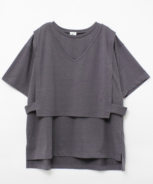 RNA-N（アールエヌエーエヌ）の「M1883 リサイクル天竺レイヤードプルオーバー（Tシャツ/カットソー・レディース・キナリ/ライトベージュ/スミクロ・MEDIUM）」の2枚目の写真