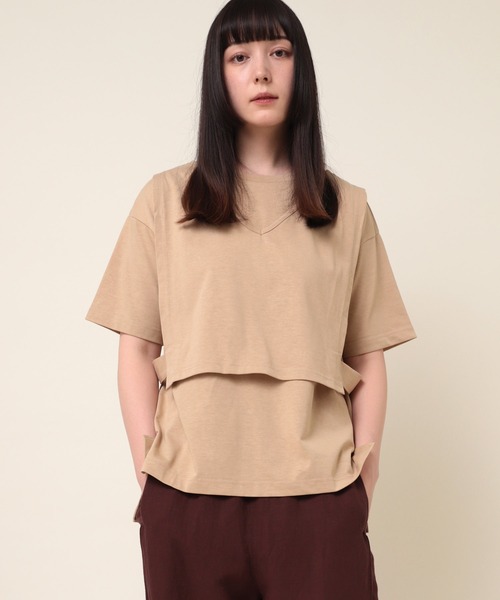 RNA-N（アールエヌエーエヌ）の「M1883 リサイクル天竺レイヤードプルオーバー（Tシャツ/カットソー・レディース・キナリ/ライトベージュ/スミクロ・MEDIUM）」の3枚目の写真