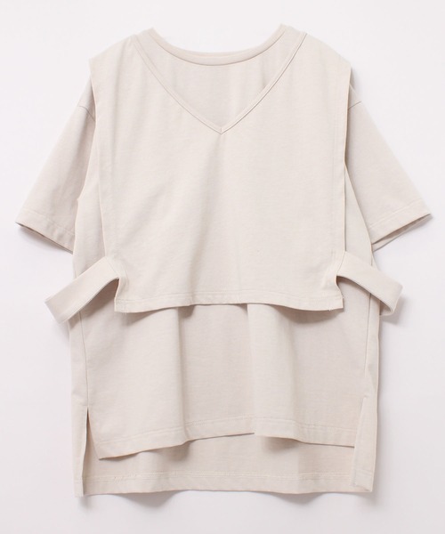 RNA-N（アールエヌエーエヌ）の「M1883 リサイクル天竺レイヤードプルオーバー（Tシャツ/カットソー・レディース・キナリ/ライトベージュ/スミクロ・MEDIUM）」の11枚目の写真