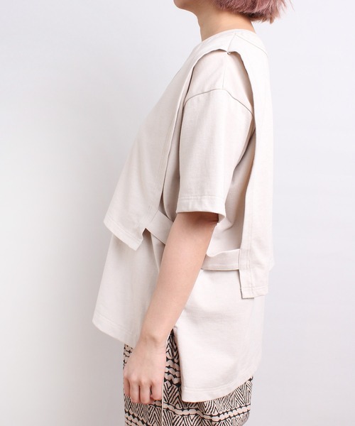 RNA-N（アールエヌエーエヌ）の「M1883 リサイクル天竺レイヤードプルオーバー（Tシャツ/カットソー・レディース・キナリ/ライトベージュ/スミクロ・MEDIUM）」の13枚目の写真