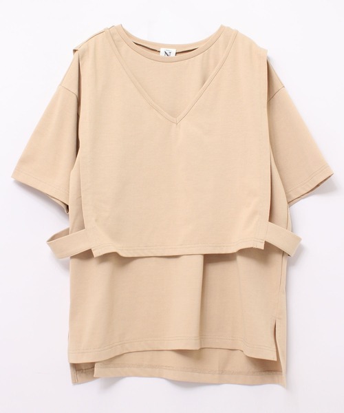 RNA-N（アールエヌエーエヌ）の「M1883 リサイクル天竺レイヤードプルオーバー（Tシャツ/カットソー・レディース・キナリ/ライトベージュ/スミクロ・MEDIUM）」の9枚目の写真