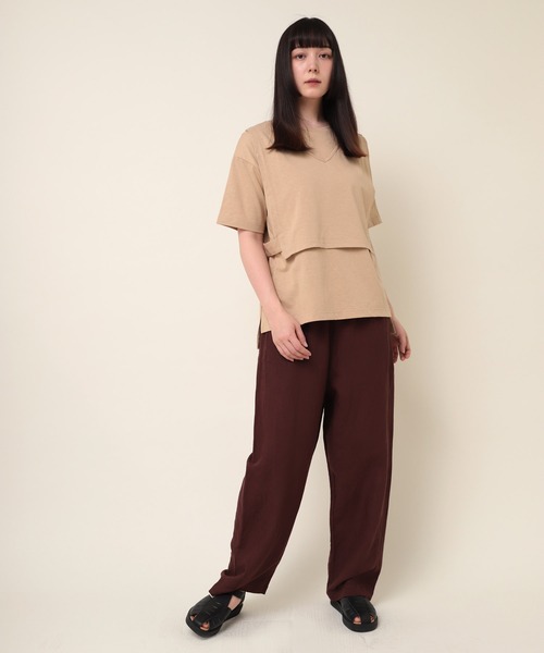 RNA-N（アールエヌエーエヌ）の「M1883 リサイクル天竺レイヤードプルオーバー（Tシャツ/カットソー・レディース・キナリ/ライトベージュ/スミクロ・MEDIUM）」の6枚目の写真