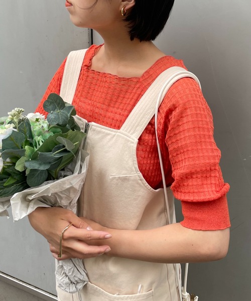 COLONY 2139（コロニートゥーワンスリーナイン）の「カラバリ豊富！シアージャガードニットプルオーバー（その他トップス・レディース・ブラック/オレンジ/グリーン/アイボリー/オフホワイト/ピンク・FREE）」の6枚目の写真