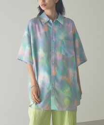 JIROコラボ　ペイントフラワーハーフスリーブオーバーシャツ