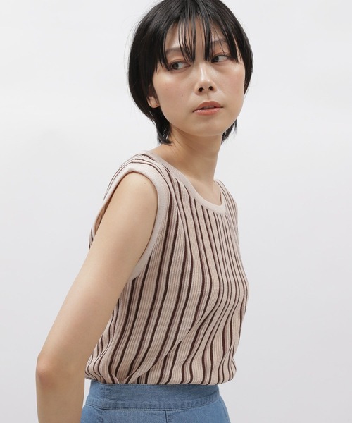 LAKOLE(ラコレ)の「12Gストライプニットタンクトップ / 288358(タンクトップ・レディース・ブラウン/グリーン/ボルドー・SMALL/MEDIUM)」の2枚目の写真