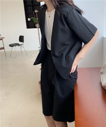 Chaco closet | 【セットアップ】半袖ノーカラージャケット＆ハーフパンツセット(セットアップ)