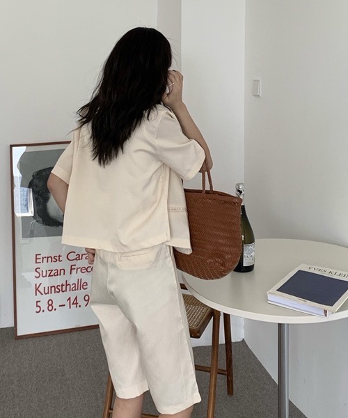 Chaco closet（チャコ クローゼット）の「【セットアップ】半袖ノーカラージャケット＆ハーフパンツセット（セットアップ・レディース・ブラック/ライトグリーン/アイボリー・FREE）」の5枚目の写真