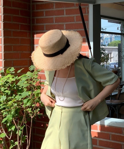 Chaco closet（チャコ クローゼット）の「【セットアップ】半袖ノーカラージャケット＆ハーフパンツセット（セットアップ・レディース・ブラック/ライトグリーン/アイボリー・FREE）」の15枚目の写真