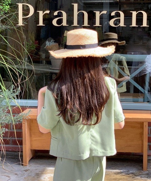 Chaco closet（チャコ クローゼット）の「【セットアップ】半袖ノーカラージャケット＆ハーフパンツセット（セットアップ・レディース・ブラック/ライトグリーン/アイボリー・FREE）」の16枚目の写真