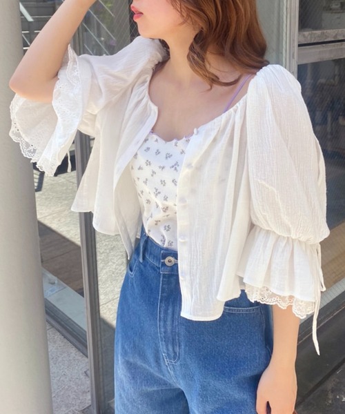 one after another NICE CLAUP（ワンアフターアナザーナイスクラップ）の「前後2WAY 羽織でも着れるコットンブラウス（シャツ/ブラウス・レディース・ブラック/オフホワイト/ピンク/アイボリー・FREE）」の2枚目の写真