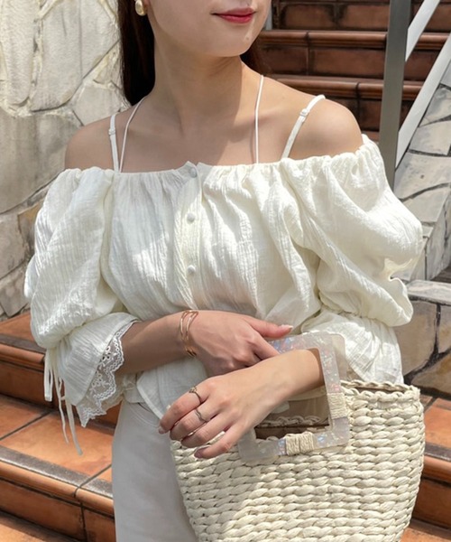 one after another NICE CLAUP（ワンアフターアナザーナイスクラップ）の「前後2WAY 羽織でも着れるコットンブラウス（シャツ/ブラウス・レディース・ブラック/オフホワイト/ピンク/アイボリー・FREE）」の3枚目の写真