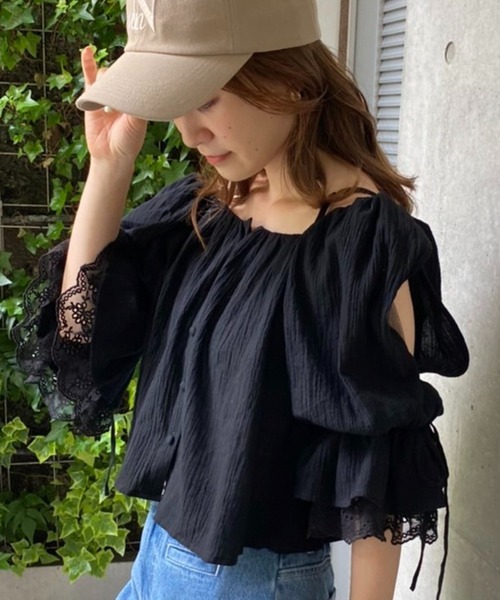 one after another NICE CLAUP（ワンアフターアナザーナイスクラップ）の「前後2WAY 羽織でも着れるコットンブラウス（シャツ/ブラウス・レディース・ブラック/オフホワイト/ピンク/アイボリー・FREE）」の4枚目の写真