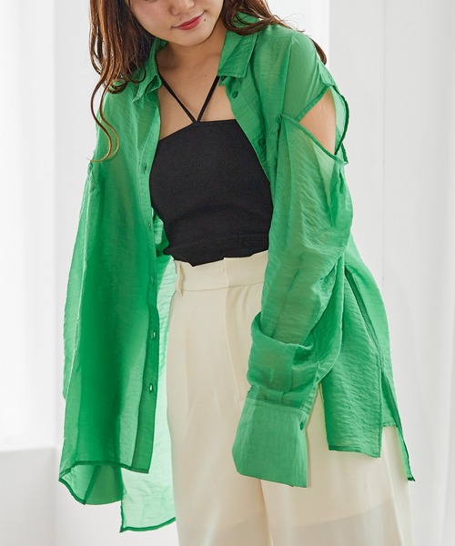 Heather(ヘザー)の「ショルダースリットシアーシャツ 299646(シャツ/ブラウス・レディース・オフホワイト/グリーン/ブルー/ピンク/オレンジ・FREE)」の1枚目の写真