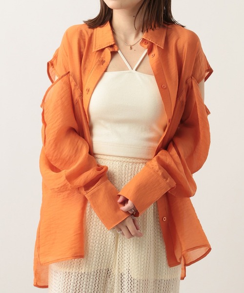 Heather(ヘザー)の「ショルダースリットシアーシャツ 299646(シャツ/ブラウス・レディース・オフホワイト/グリーン/ブルー/ピンク/オレンジ・FREE)」の7枚目の写真