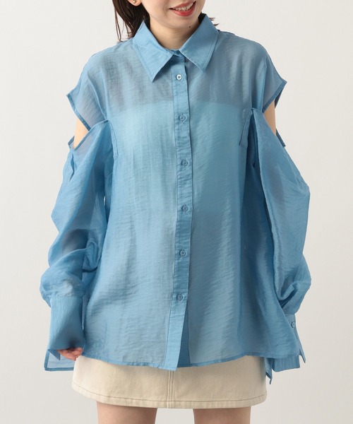 Heather(ヘザー)の「ショルダースリットシアーシャツ 299646(シャツ/ブラウス・レディース・オフホワイト/グリーン/ブルー/ピンク/オレンジ・FREE)」の13枚目の写真