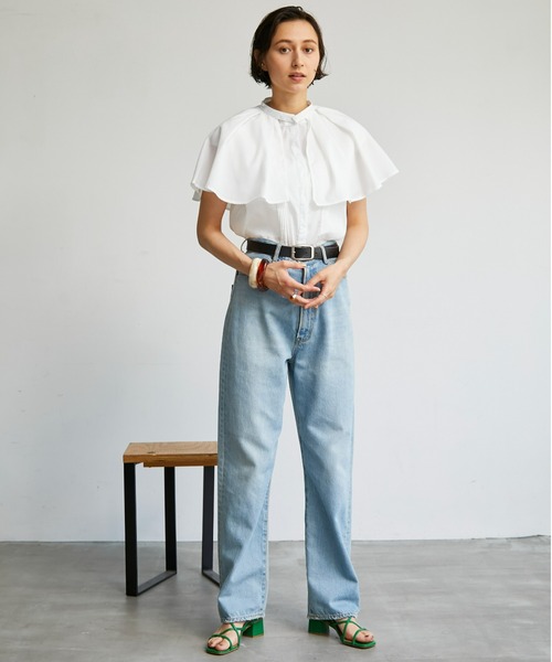 ECRIRE（エクリール）の「【yun_wearコラボ】フレアカラーつけ襟ノースリーブブラウス（シャツ/ブラウス・レディース・ブラック/オフホワイト/ピンク/グリーン・L/M）」の5枚目の写真