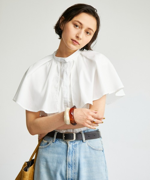 ECRIRE（エクリール）の「【yun_wearコラボ】フレアカラーつけ襟ノースリーブブラウス（シャツ/ブラウス・レディース・ブラック/オフホワイト/ピンク/グリーン・L/M）」の7枚目の写真