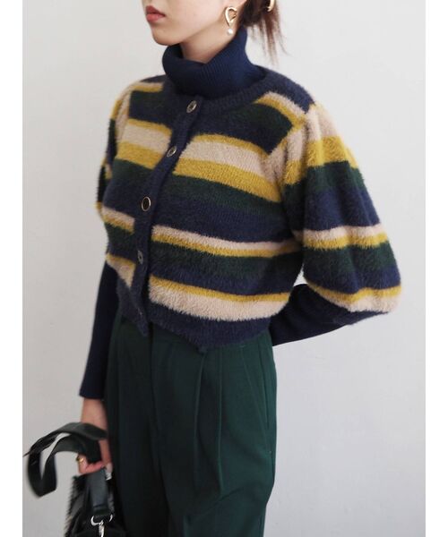 EVRIS（エヴリス）の「フロントボタンマルチボーダーニットトップス（ニット/セーター・レディース・ネイビー/オレンジ・FREE）」の8枚目の写真