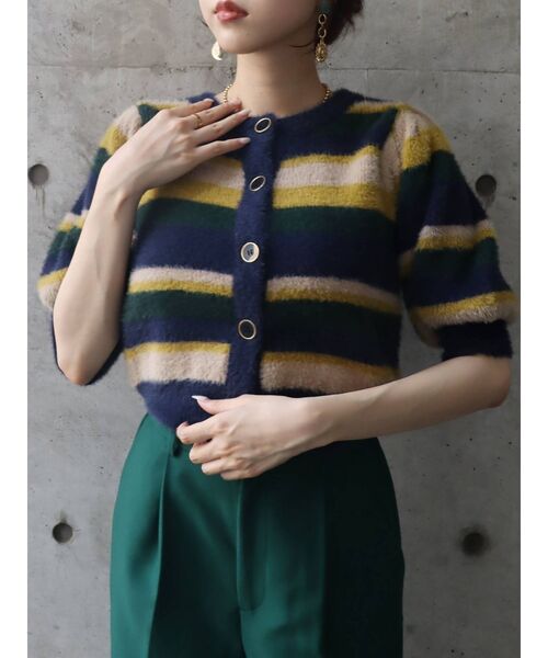 EVRIS（エヴリス）の「フロントボタンマルチボーダーニットトップス（ニット/セーター・レディース・ネイビー/オレンジ・FREE）」の18枚目の写真