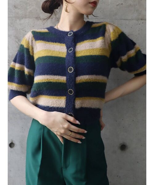 EVRIS（エヴリス）の「フロントボタンマルチボーダーニットトップス（ニット/セーター・レディース・ネイビー/オレンジ・FREE）」の19枚目の写真