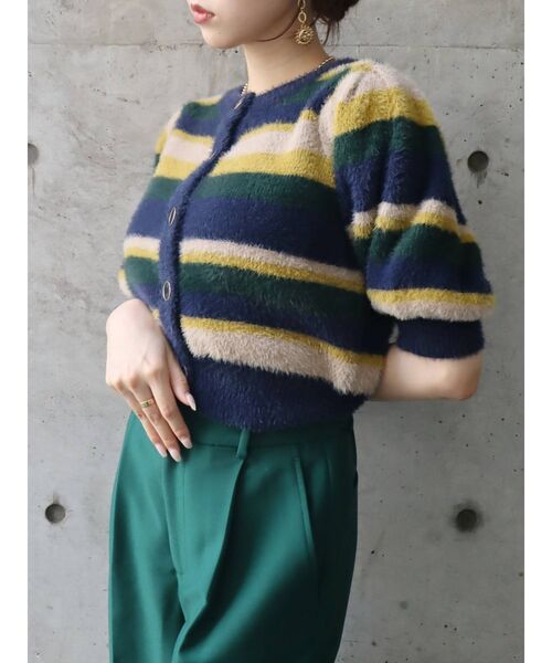 EVRIS（エヴリス）の「フロントボタンマルチボーダーニットトップス（ニット/セーター・レディース・ネイビー/オレンジ・FREE）」の20枚目の写真