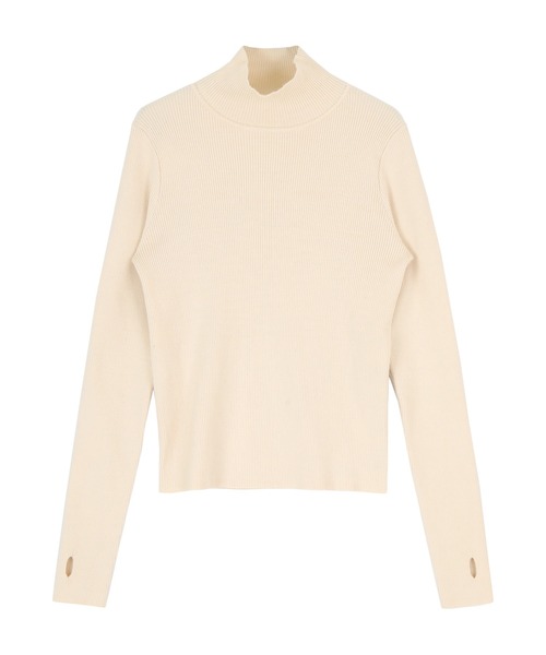 titivate（ティティベイト）の「フィンガーホールタートルリブニット（ニット/セーター・レディース・ブラック/ピンク/グリーン/アイボリー/グレイッシュベージュ・S/M/L）」の6枚目の写真