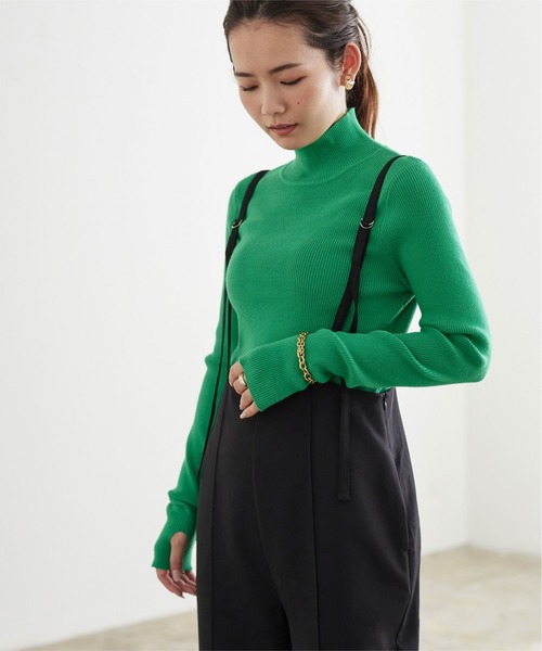 titivate（ティティベイト）の「フィンガーホールタートルリブニット（ニット/セーター・レディース・ブラック/ピンク/グリーン/アイボリー/グレイッシュベージュ・S/M/L）」の13枚目の写真