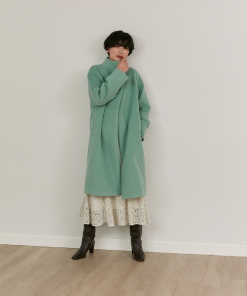 INED（イネド）の「スタンドカラーアンゴラミックスコート（ノーカラーコート・レディース・サンドグレー/グリーン系その他/モカ・7号/9号）」の7枚目の写真