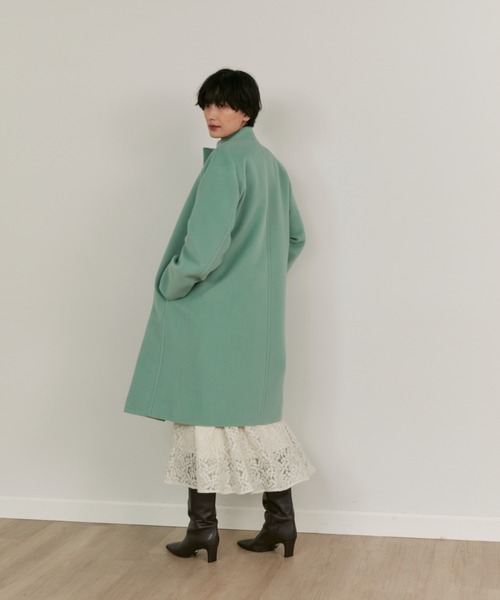INED（イネド）の「スタンドカラーアンゴラミックスコート（ノーカラーコート・レディース・サンドグレー/グリーン系その他/モカ・7号/9号）」の8枚目の写真