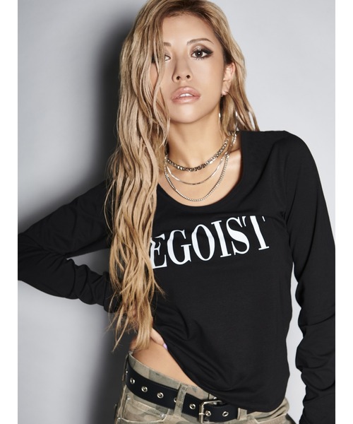 EGOIST（エゴイスト）の「EGOISTスリムUネックロンT（Tシャツ/カットソー・レディース・ホワイト/ブラック/パープル・FREE）」の3枚目の写真