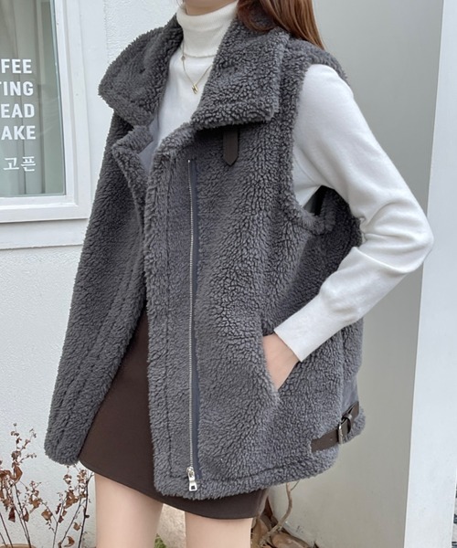 セール】襟付きボアベスト/ブルゾン（ダウンベスト）｜emi+