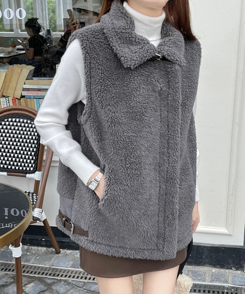 セール】襟付きボアベスト/ブルゾン（ダウンベスト）｜emi+