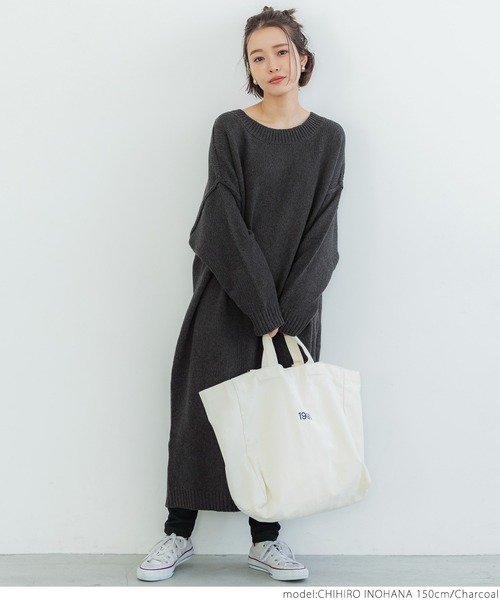coca(coca)(コカ)の「ゆる編みニットワンピ(ワンピース・レディース・チャコール/カーキ・ONE SIZE)」の4枚目の写真