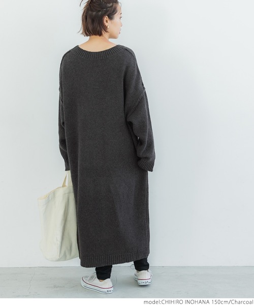 coca(coca)(コカ)の「ゆる編みニットワンピ(ワンピース・レディース・チャコール/カーキ・ONE SIZE)」の6枚目の写真