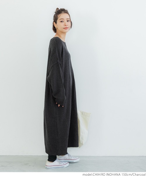 coca(coca)(コカ)の「ゆる編みニットワンピ(ワンピース・レディース・チャコール/カーキ・ONE SIZE)」の8枚目の写真