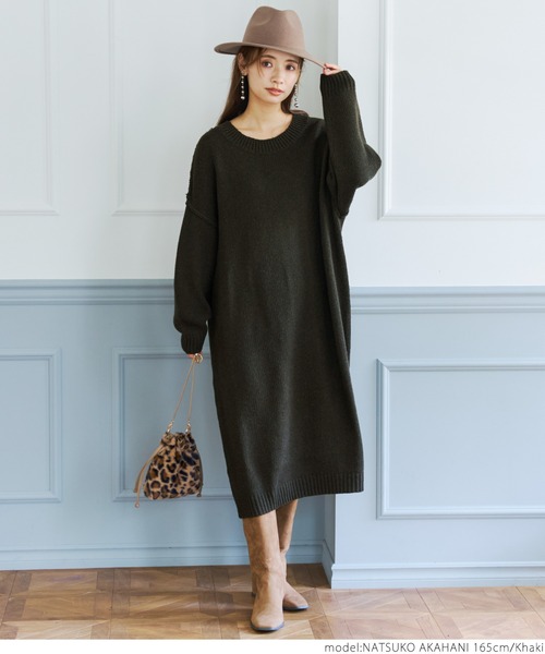 coca(coca)(コカ)の「ゆる編みニットワンピ(ワンピース・レディース・チャコール/カーキ・ONE SIZE)」の10枚目の写真