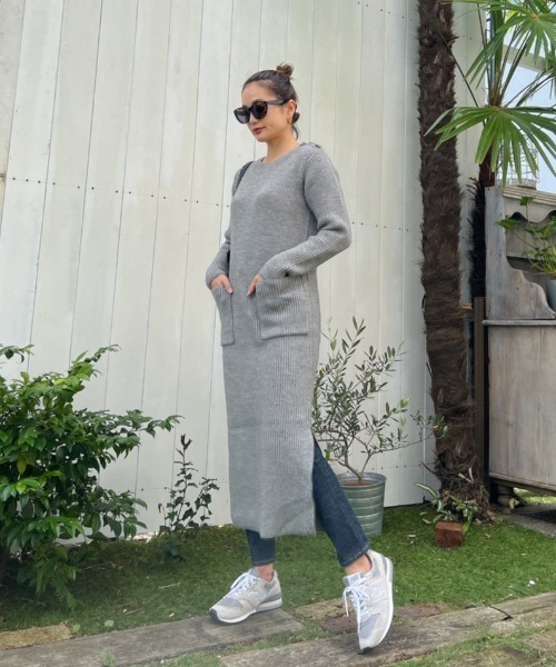 Vicente（ヴィセンテ）の「Side zip long knit op（ワンピース・レディース・ホワイト/グレー・FREE）」の14枚目の写真