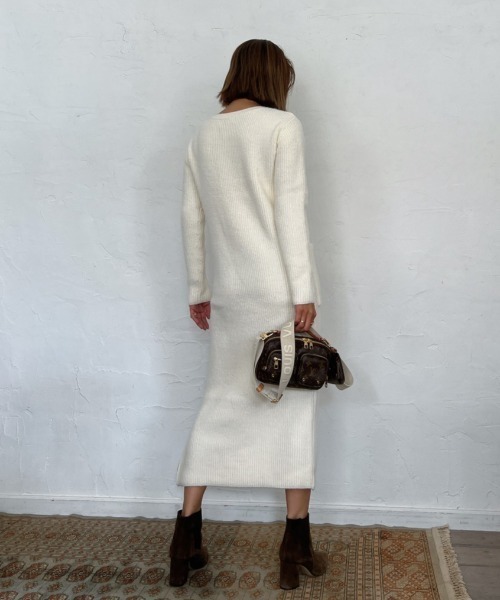 Vicente（ヴィセンテ）の「Side zip long knit op（ワンピース・レディース・ホワイト/グレー・FREE）」の13枚目の写真
