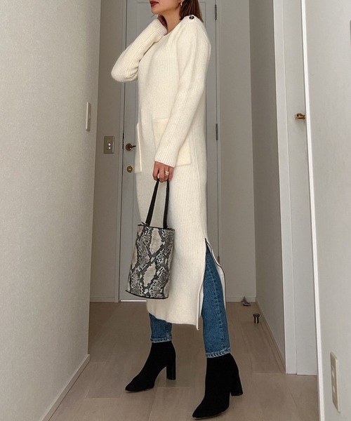 Vicente（ヴィセンテ）の「Side zip long knit op（ワンピース・レディース・ホワイト/グレー・FREE）」の12枚目の写真